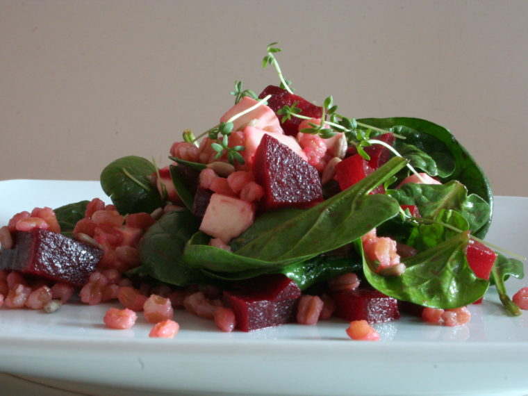 Salát z ječných krup a červené řepy